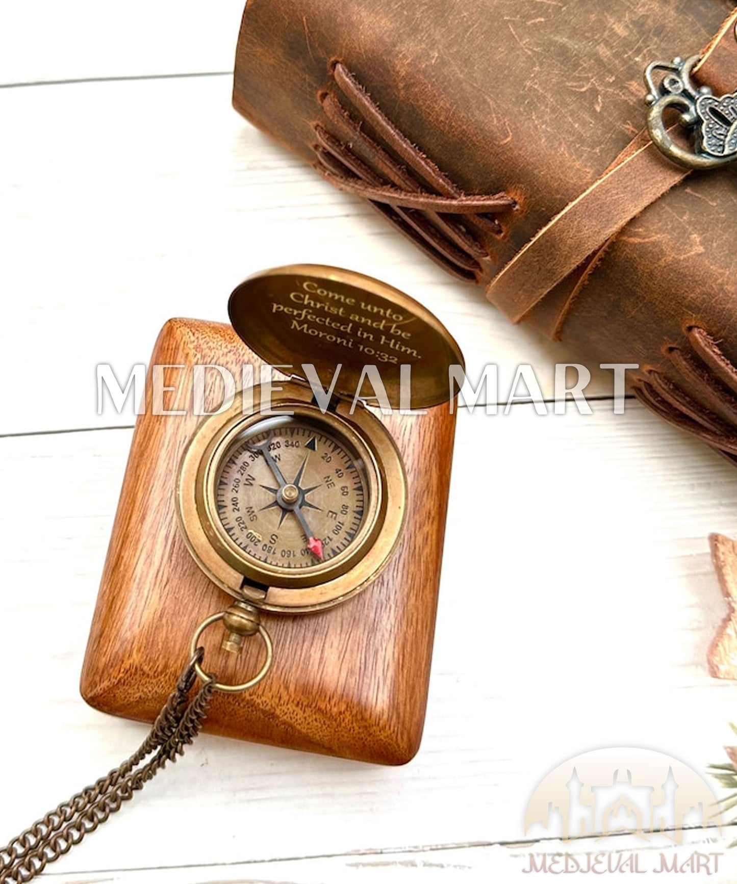 MEDIEVALMART Engrave “Sanctum” Compass W/H “Oaken Vault” Case | Gift for Husband, Father, Graduation”