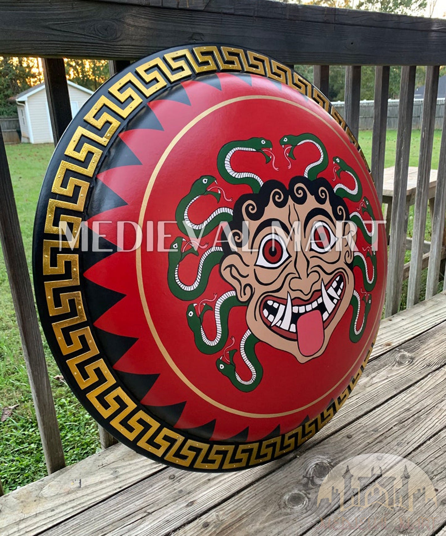 MEDIEVALMART Iconic Gorgon Medusa Ancient Greek Hoplite Battleworn Metal/Brass Shield | Gifts For Dad