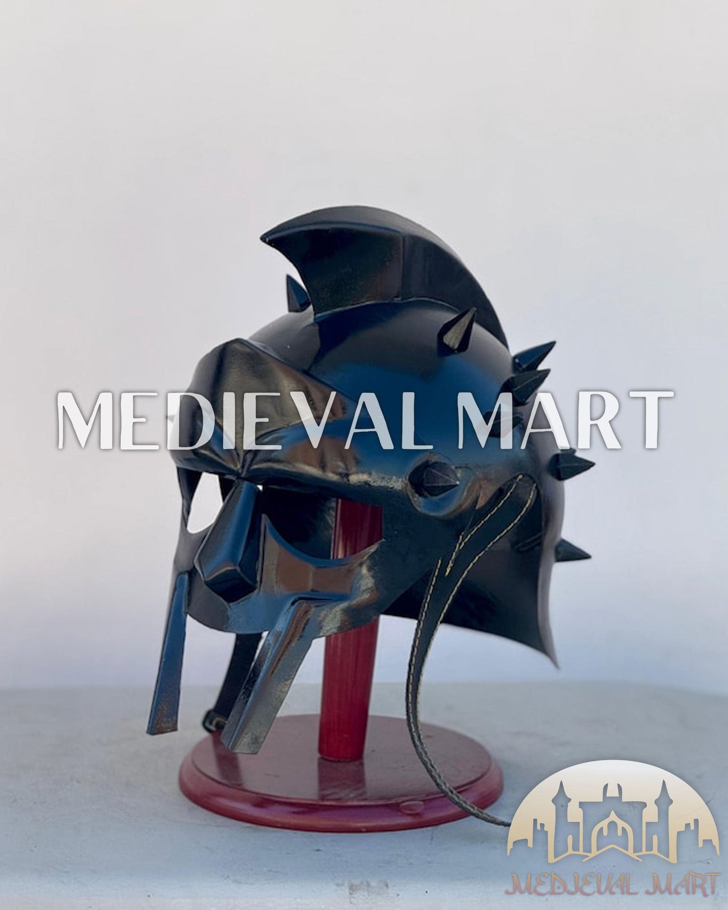 MEDIEVALMART "Gladiator" Black Knight Roman Soldier Helmet W/H Free Stand | LOTR Props