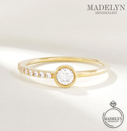 MADELYN MINIMALIST 14k Solid Gold Bezel Diamond Tiny Solitaire Promise Ring for Women | Her Birthday Gift