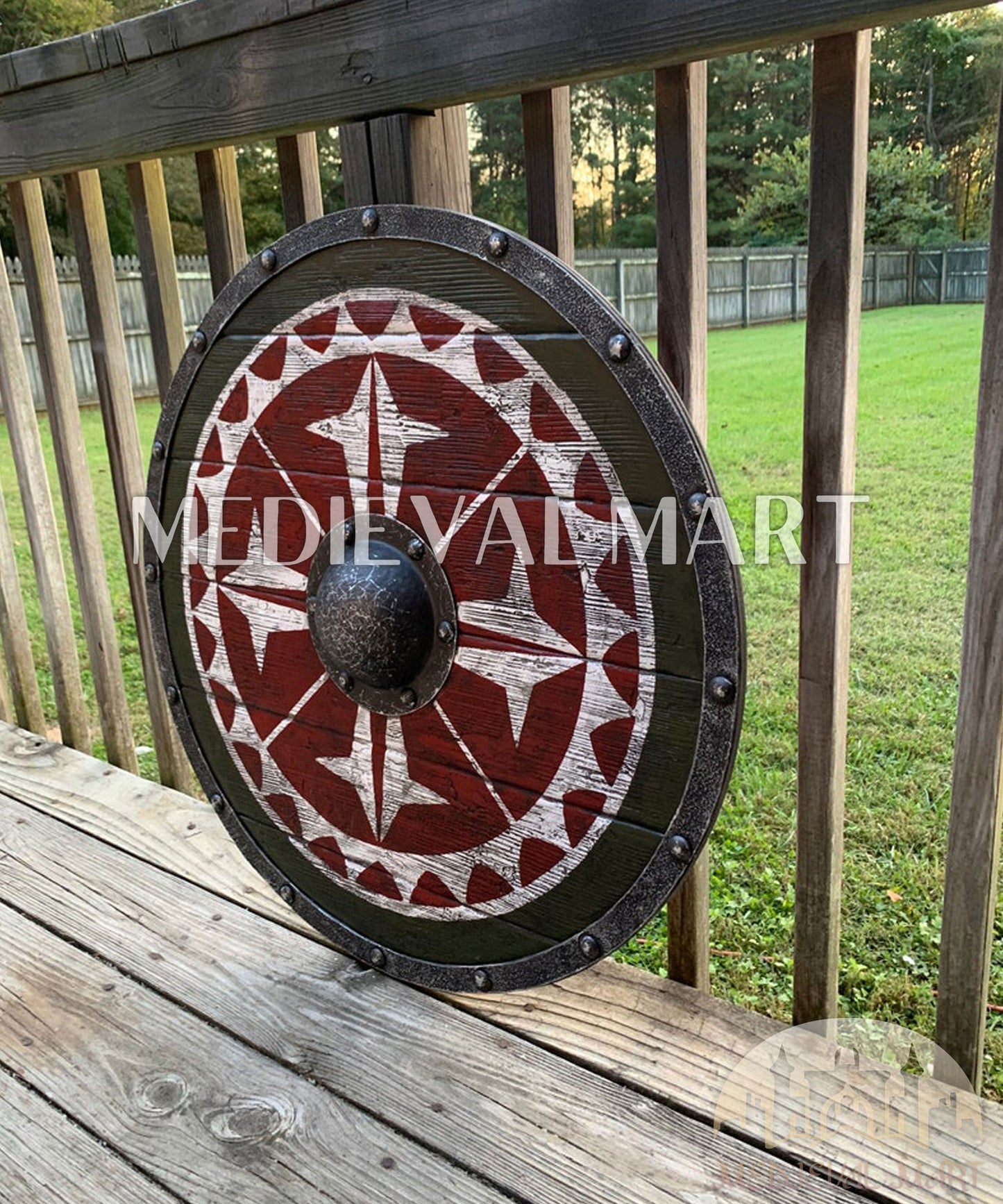 MEDIEVALMART Legendary Viking's Uhtred of Bamburgh Battleworn Iconic Viking Wooden Shield | Gifts For Dad