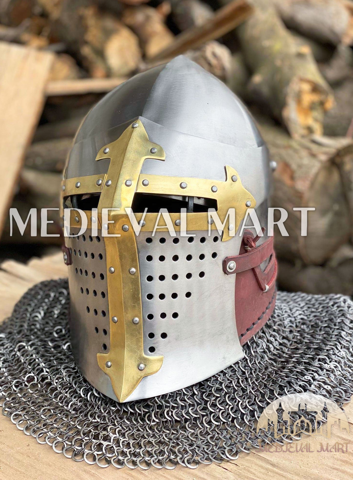MEDIEVALMART Medieval European ROA Buhurt Knight Helmet W/H Gold Decoration