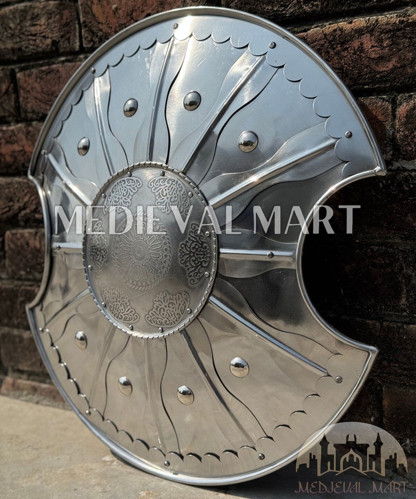MEDIEVALMART Medieval Achilles Trojan Troy Greek Shield Silver & Brown Two Finish | Gift for Halloween Day