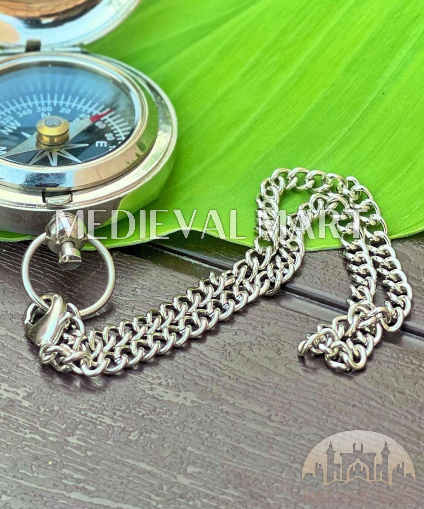 MEDIEVALMART Chrome Plate Nautical Engrave Locket Compass Silver Finish W/H Gen-2 Wooden Case | Gift For Mom