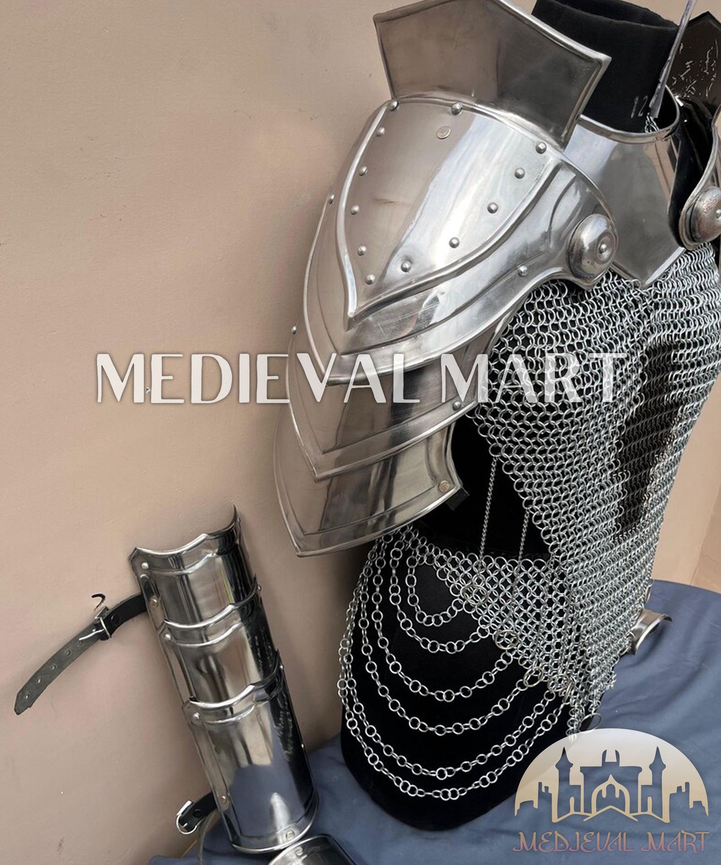 MEDIEVALMART (Isolara Dragonplate) Women’s Armor W/H Silver (Dragonfang) Jesus Chainmail + Arms Armor