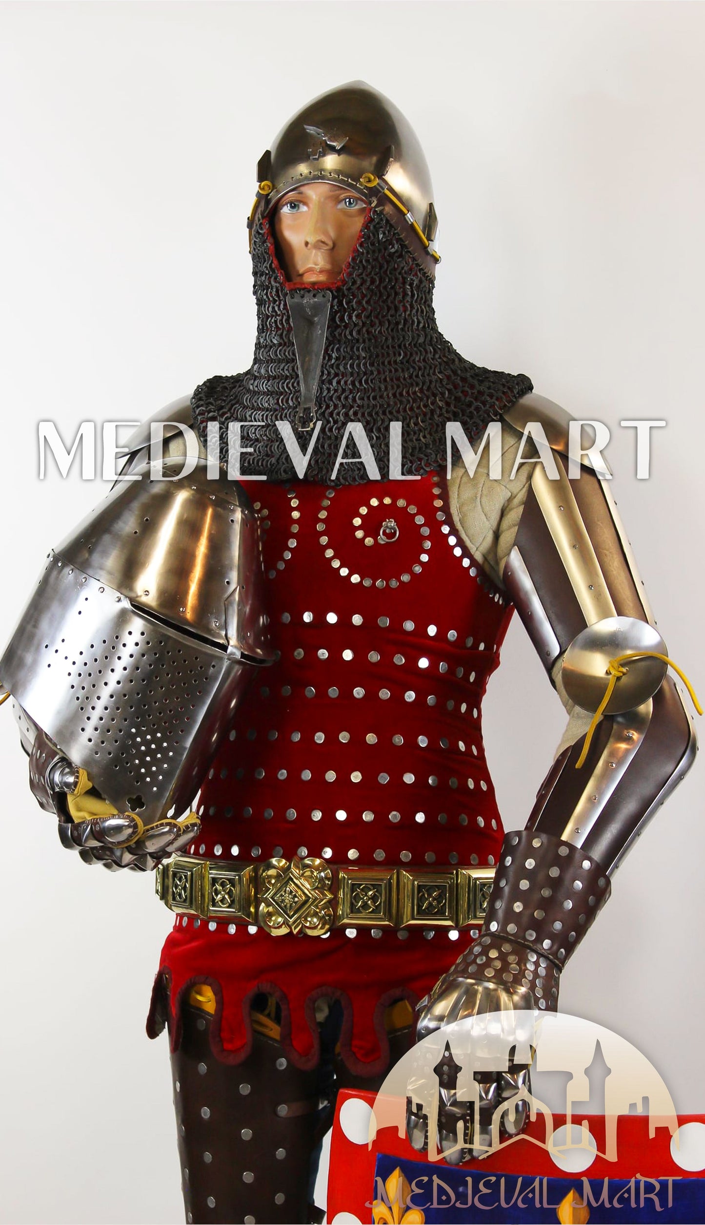 MEDIEVALMART 1346 Crécy-en-Ponthieu Medieval Breastplate Steel Armor W/H knight or Nasal Helmet and Shield
