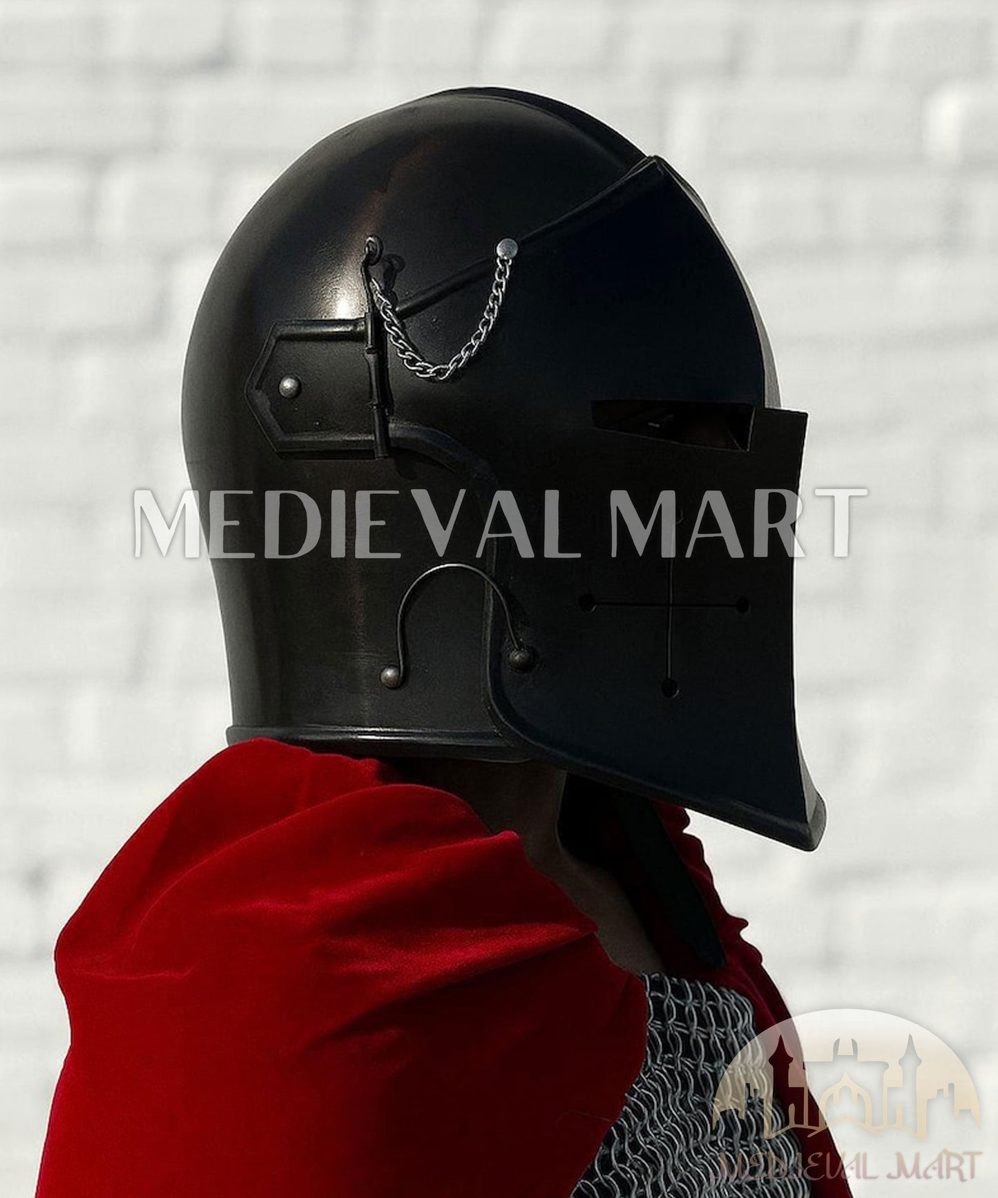 MEDIEVALMART Medieval Knight Armor 18g Mild Steel Black Barbuta Helmet for LARP or Cosplay - Gift For Dad