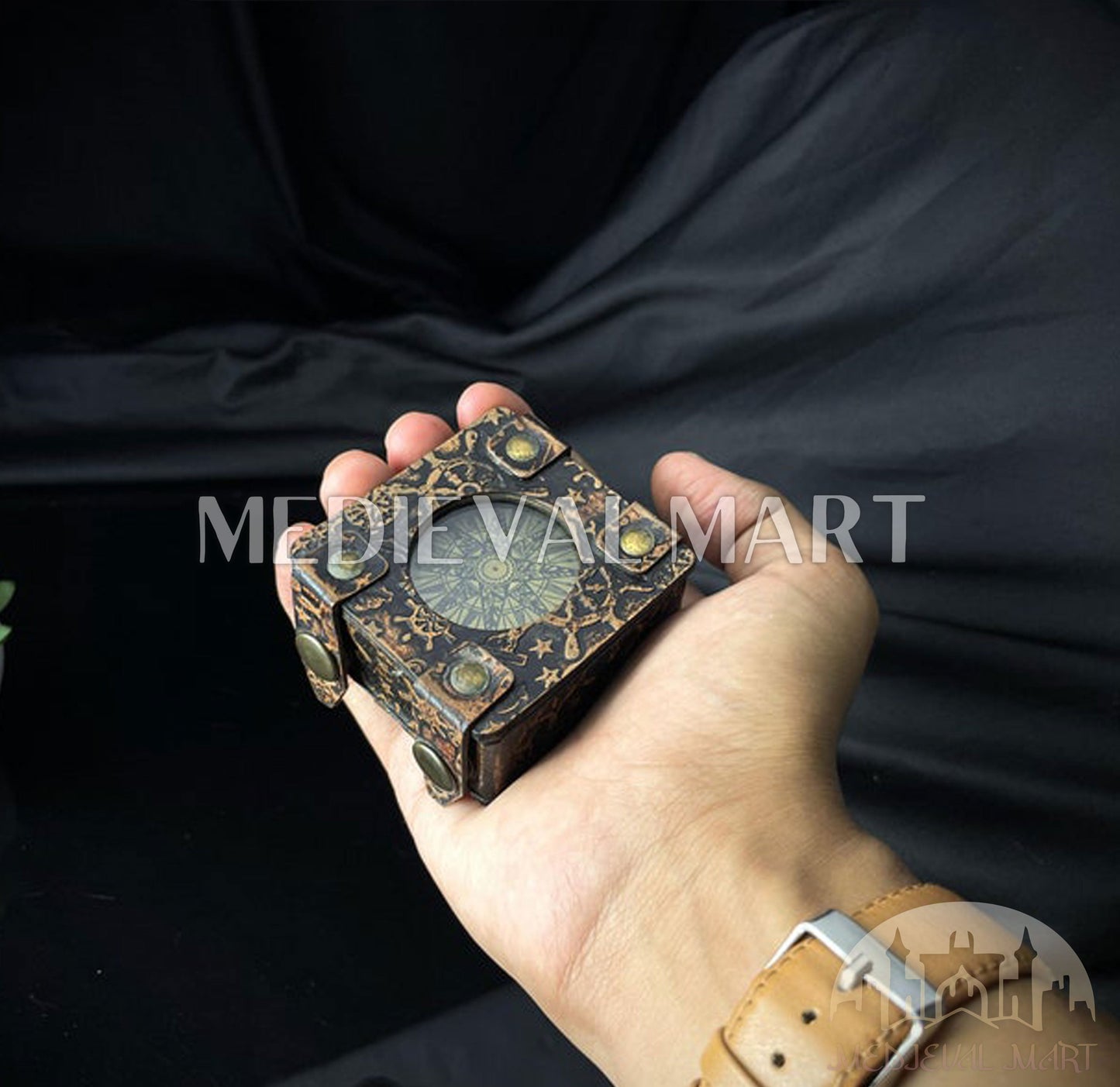 MEDIEVALMART Nautical Brass Engraved Adventure Vintage Compass Gold Finish W/H Gen-3 Leather Case | Gift For Dad