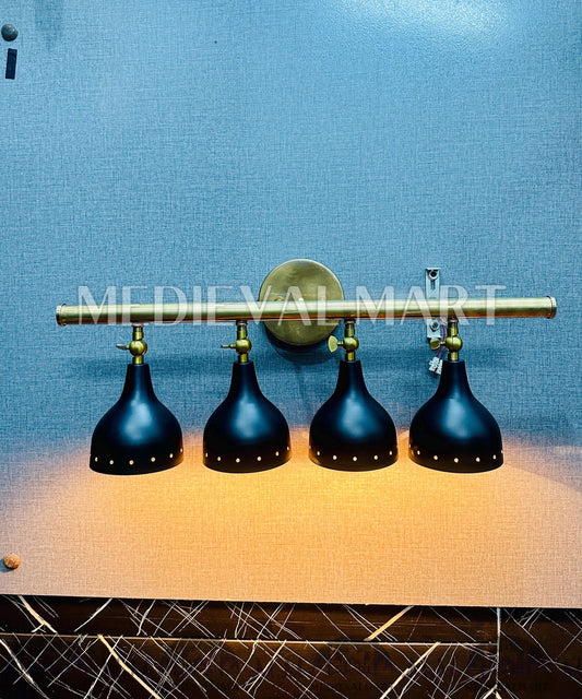 MEDIEVALMART 1950s Modern Custom Brass 4-Light Wall Sconce: Mid-Century Modern Vanity Light