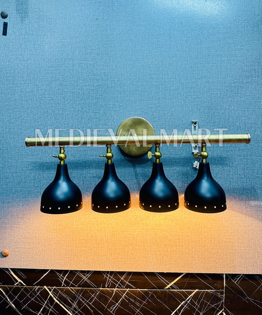 MEDIEVALMART 1950s Modern Custom Brass 4-Light Wall Sconce: Mid-Century Modern Vanity Light