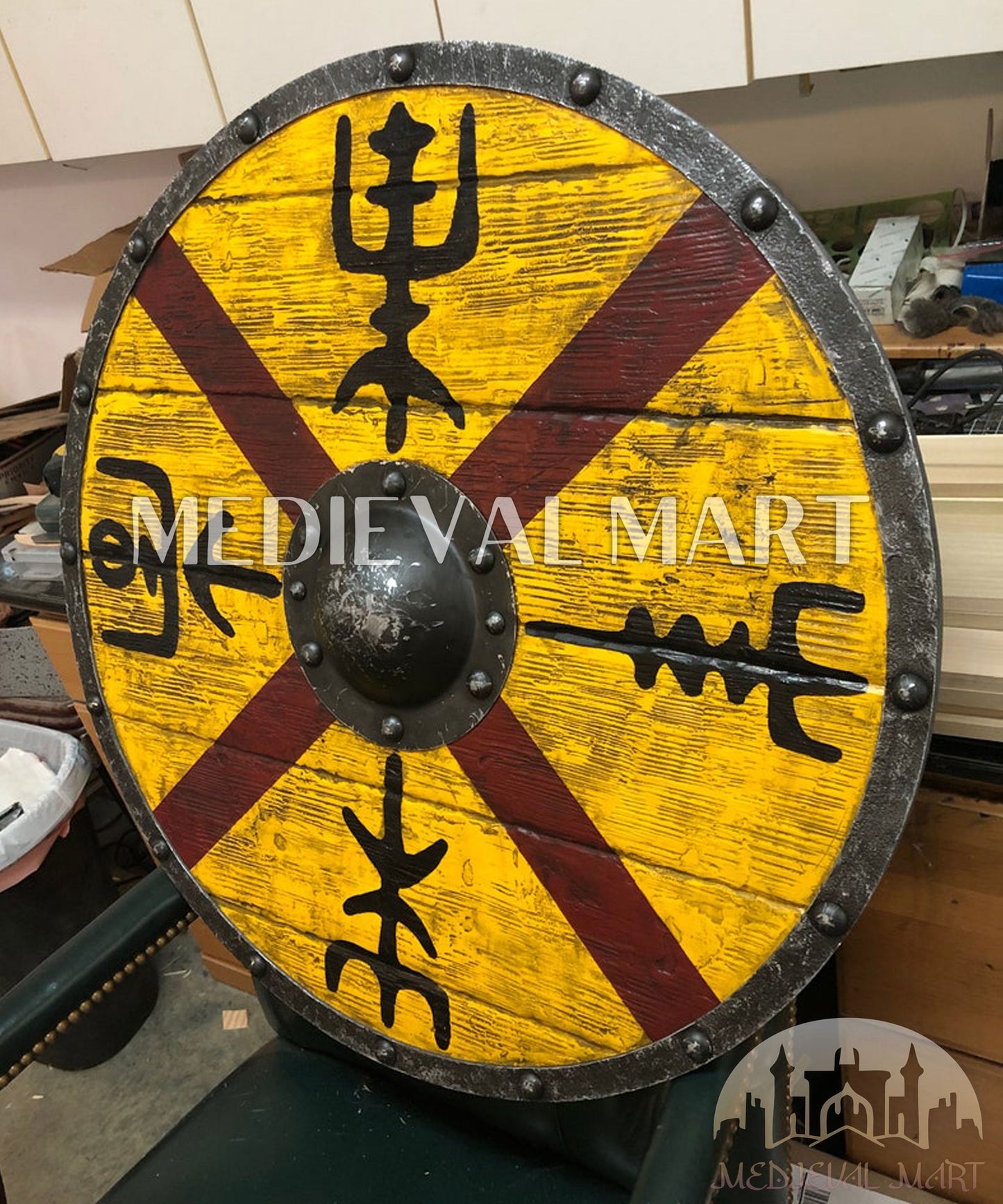 MEDIEVALMART Authentic King Finehair Viking Battleworn Wooden Shield | Gifts For Dad