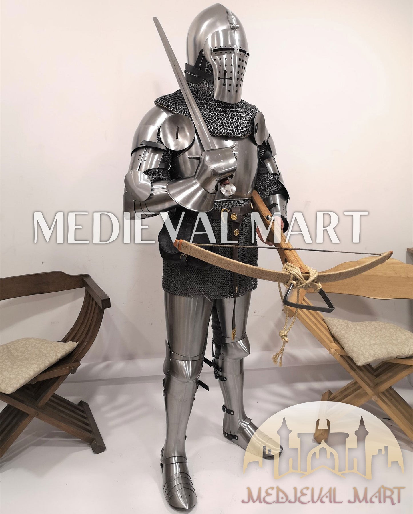 MEDIEVALMART 14th Century Combat Full set of Buhurt Armor Suit W/H Klappvisor Bascinet & Sword