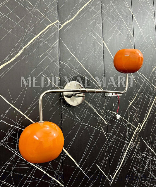 MEDIEVALMART Orange Diabolo Wall Sconce: Mid Century Modern Brass Light Fixture