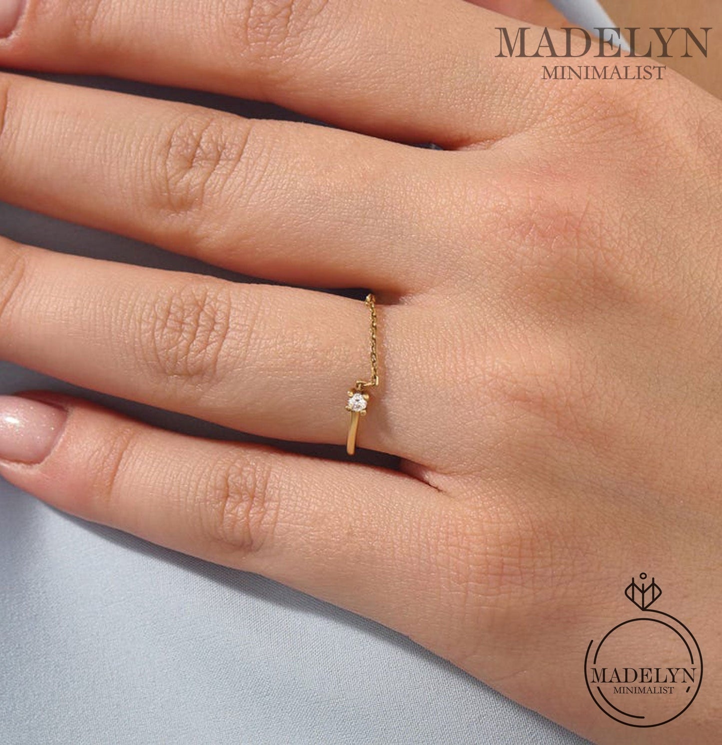 MADELYN MINIMALIST 14k Solid Gold Open Chain Minimalist Stacking Ring for Women | Gift for Her, Wife