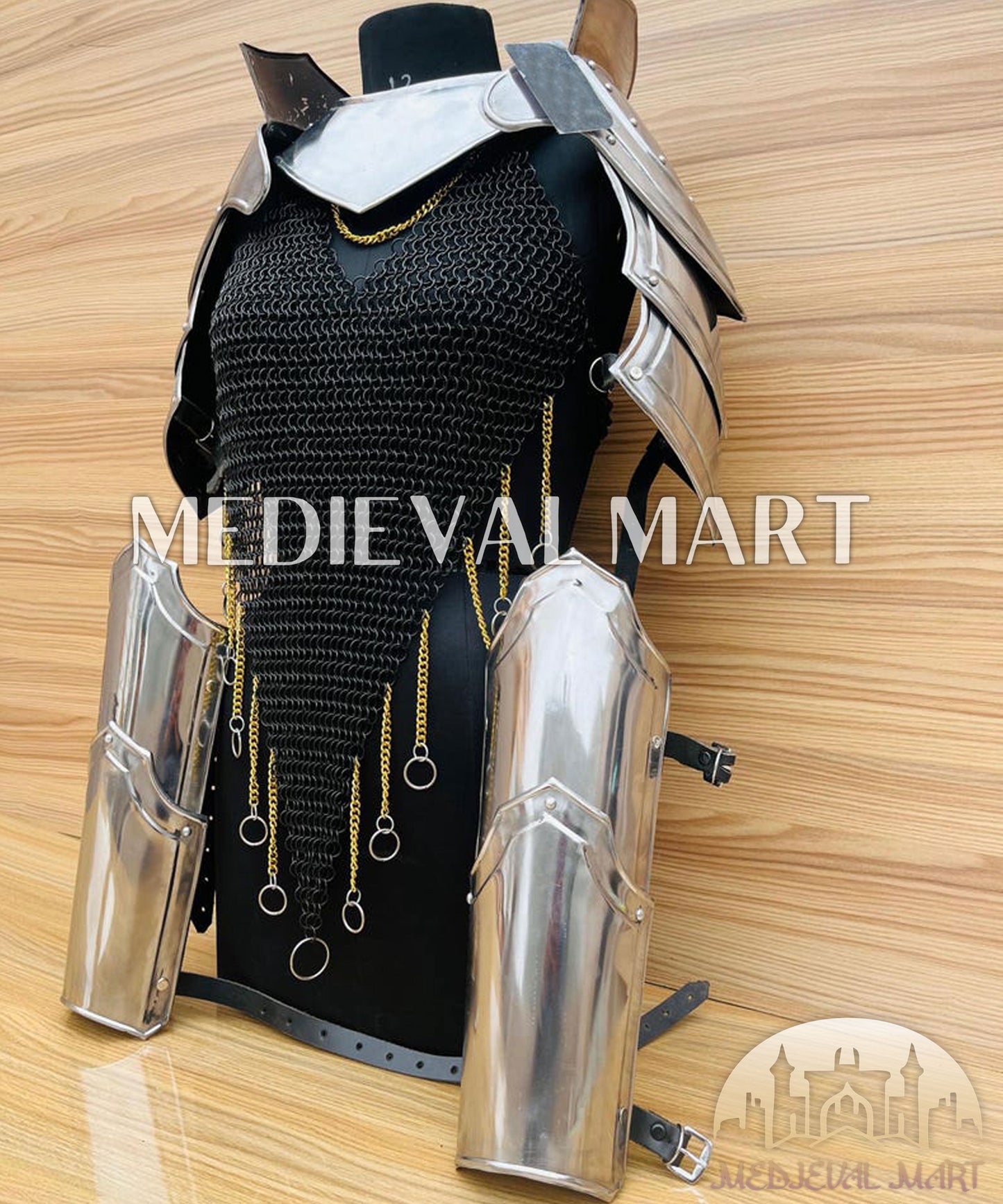 MEDIEVALMART (Isolara Dragonplate) Women’s Armor W/H Black (DragonFang) Chainmail + Arms Armor