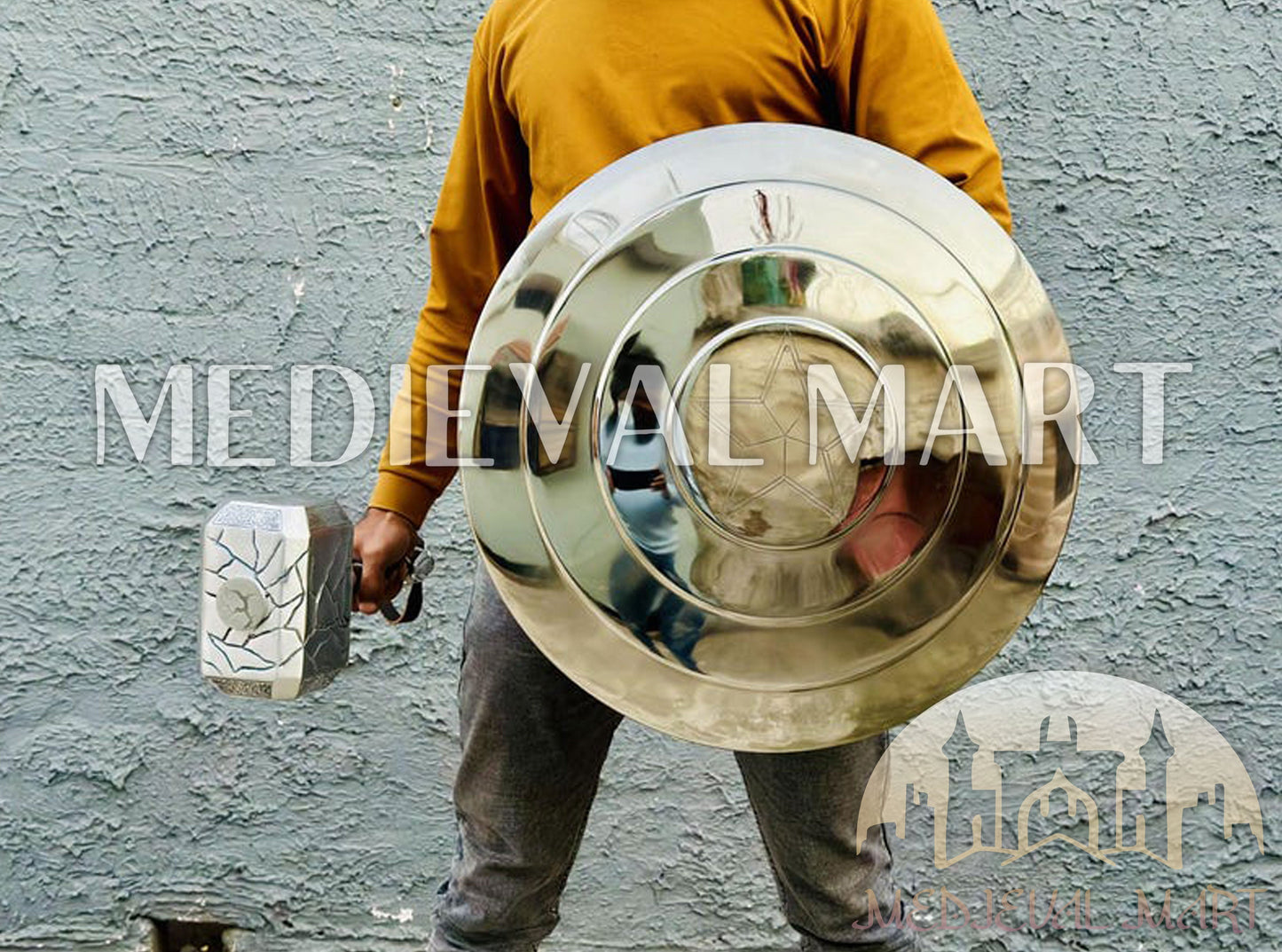 MEDIEVALMART Marvel Legend Captain America Shield Chrome Finish Marvel Prop Replica