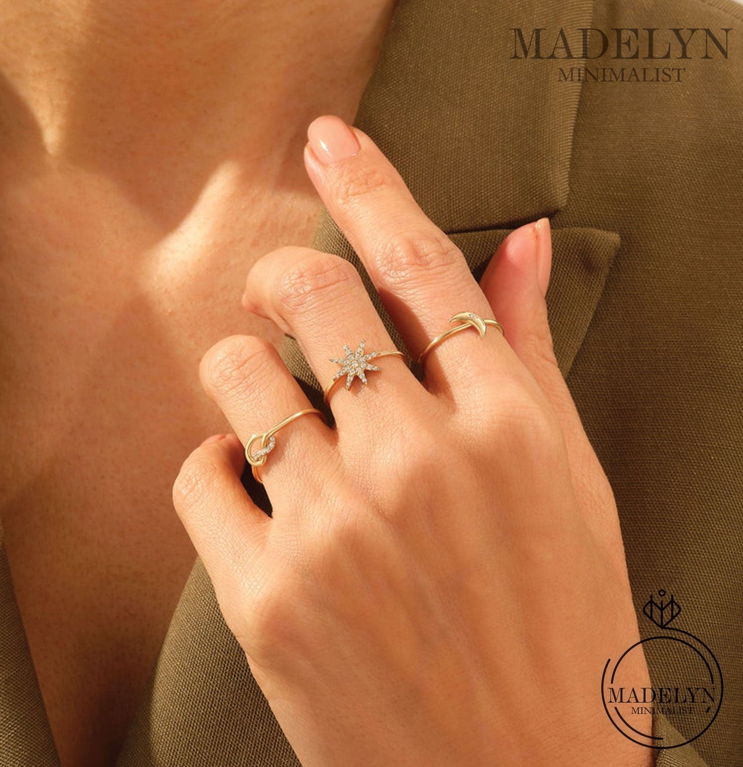 MADELYN MINIMALIST 14k Solid Gold Northstar Ring for Mother | Gift for Her, Wife, Mom