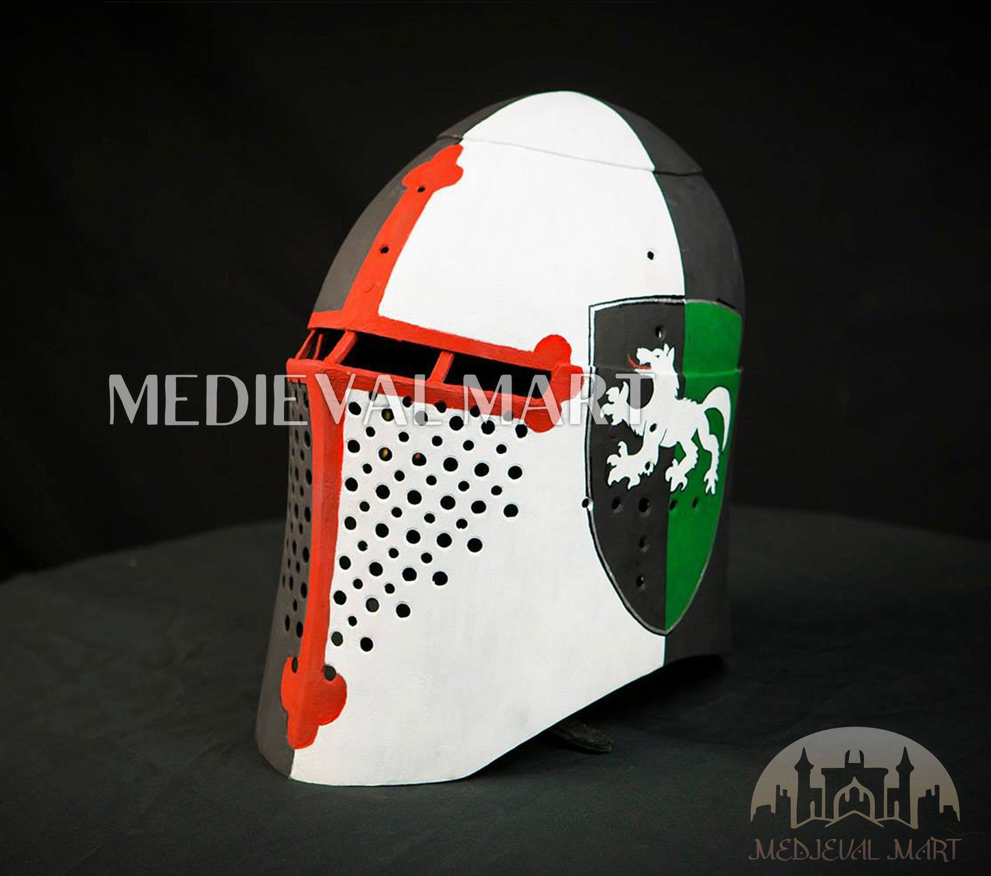 MEDIEVALMART Medieval Knight Armor Crusader Templar Helmet W/H 4 Flag Edition Color full Design
