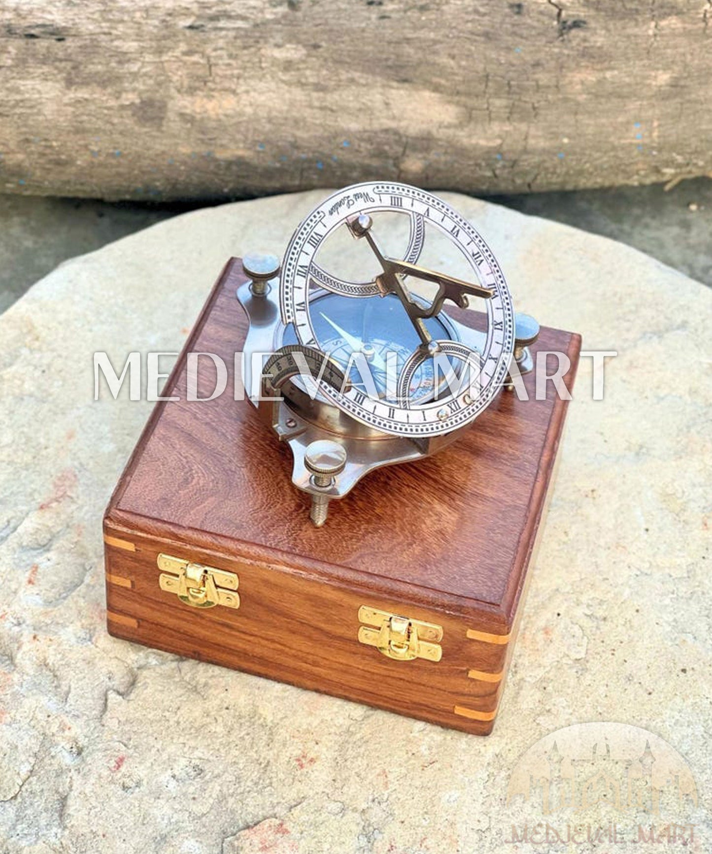 MEDIEVALMART Nautical Astradial Adventure Compass Gold Finish W/H Gen-1 Wooden Case | Gift For Her