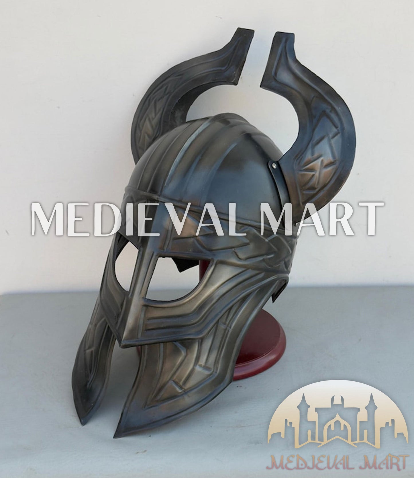 MEDIEVALMART Great Fantasy Helmet With Metal Horns or Free Stand | LARP Props