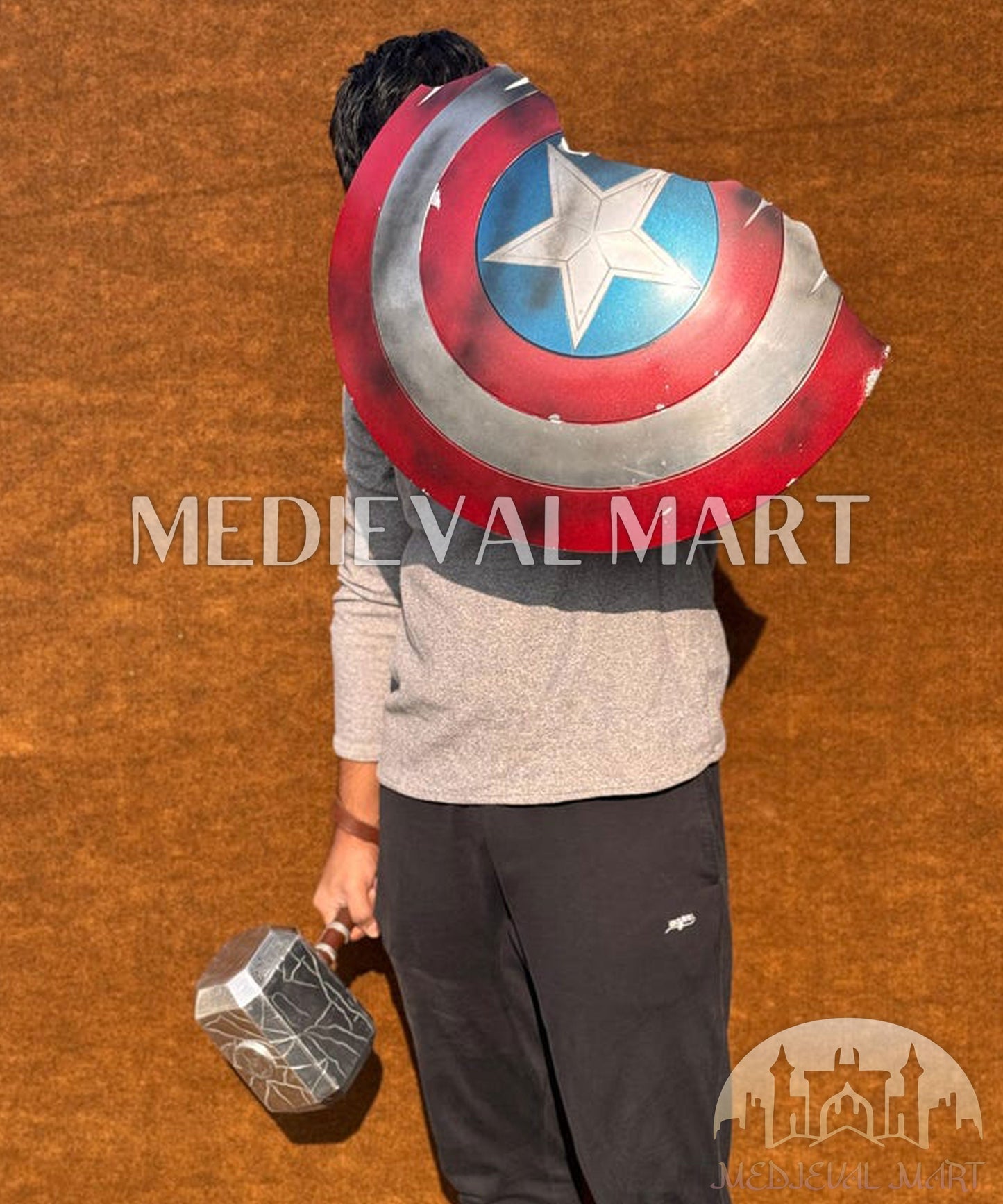 MEDIEVALMART Avengers Endgame Captain America Broken Shield W/H Thor Damage Hamer | Gift for Halloween Day