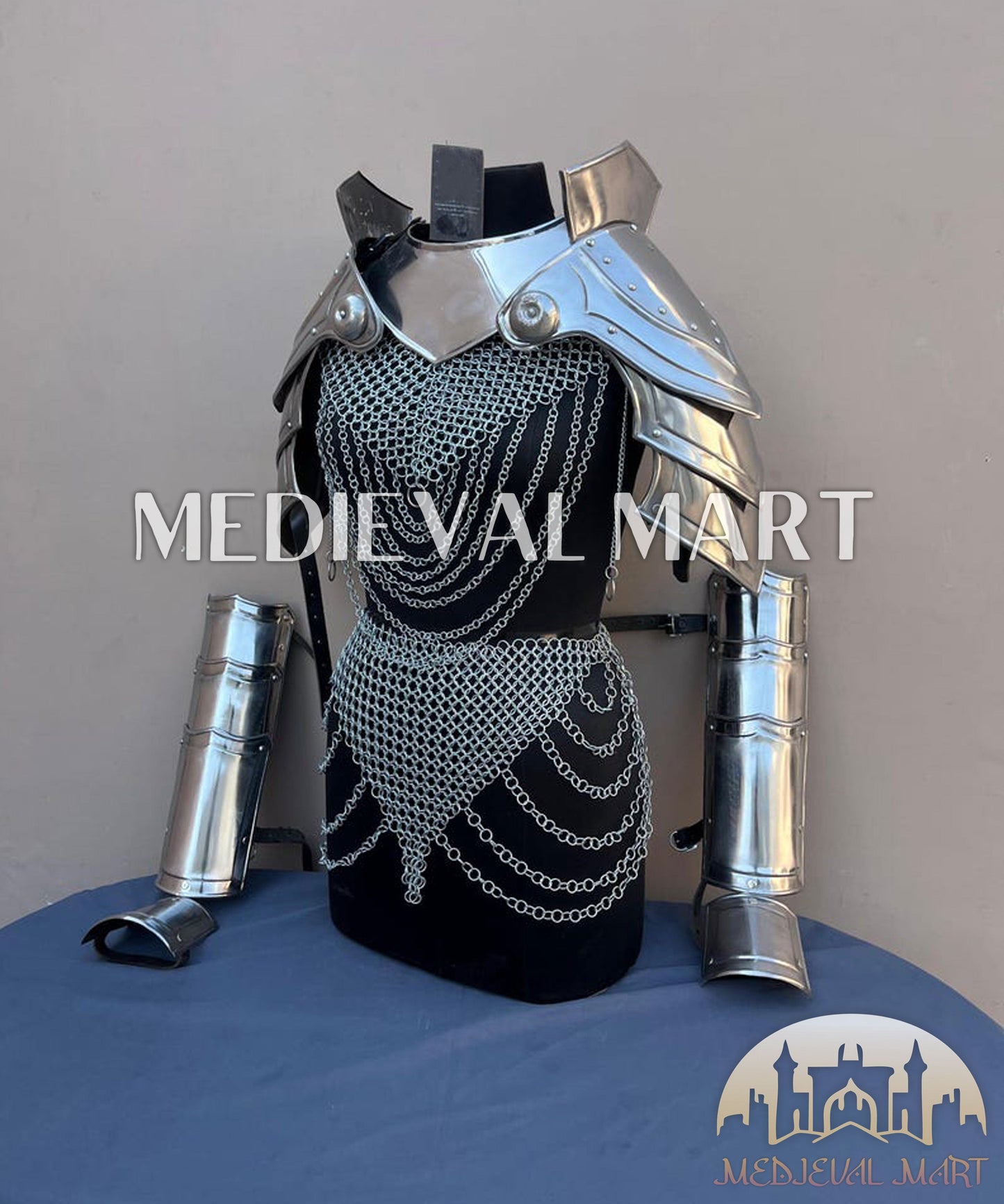 MEDIEVALMART (Isolara Dragonplate) Women’s Armor With (Moonfire) Chainmail + Arms armor W/H Skirt