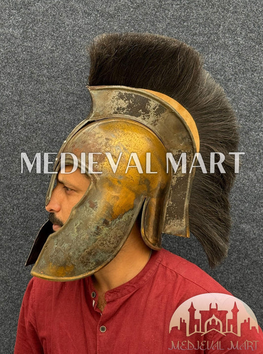MEDIEVALMART "Achilles" Antique Gold Finish Trojan Warrior Helmet W/H Free Stand | Troy Props