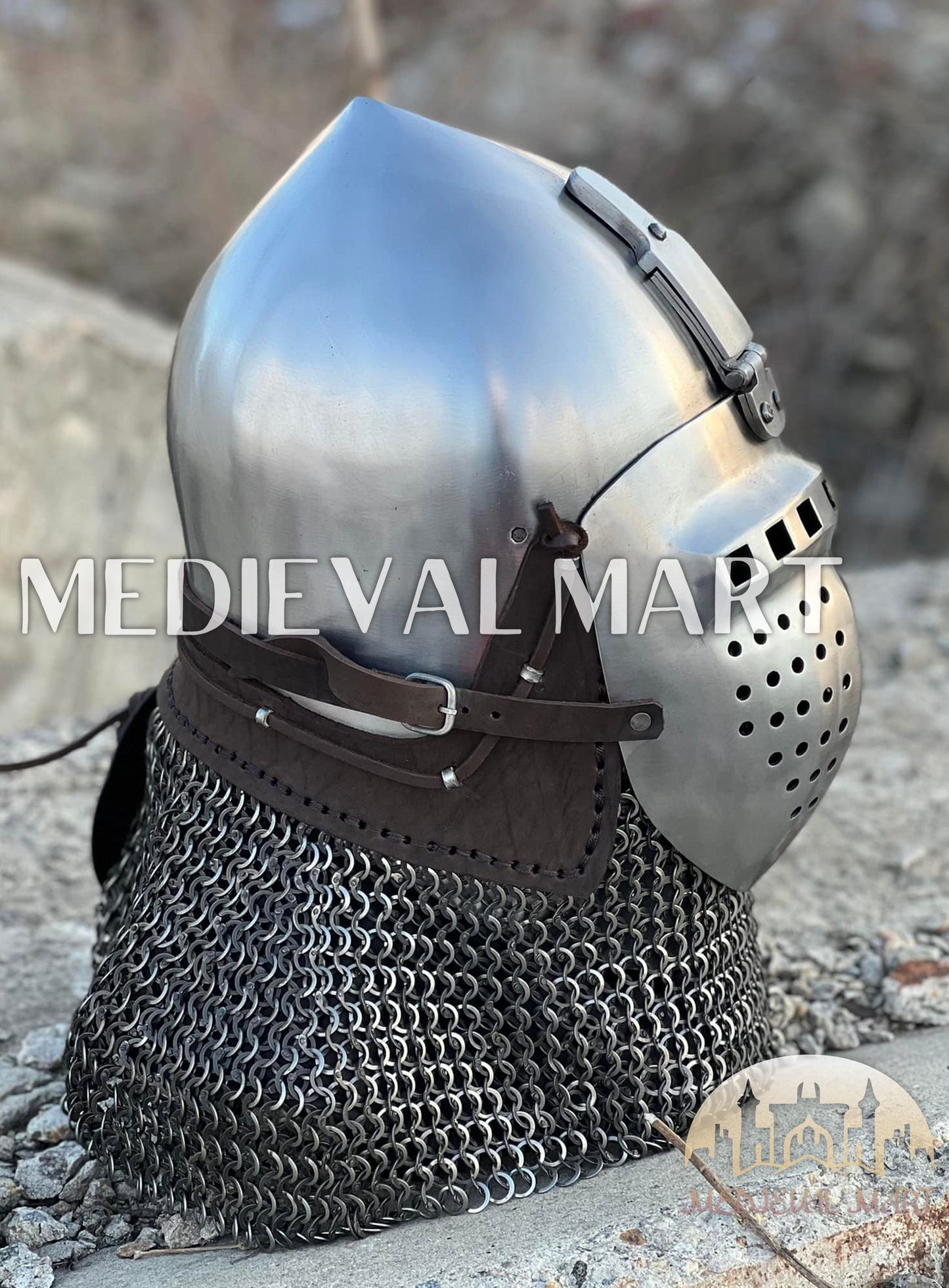 MEDIEVALMART 14th-Century Medieval LOB Nurnberg Klappvisor Combat Helmet