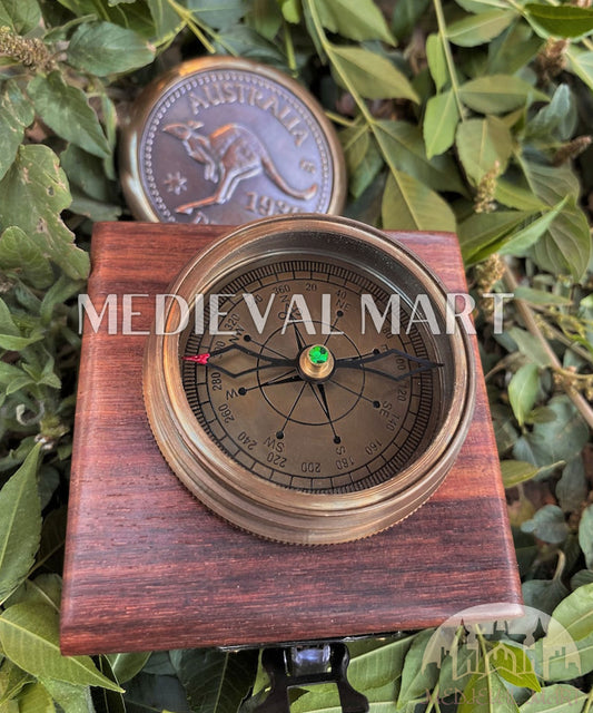 MEDIEVALMART Australian 1930 Antique Finish bandicoot Compass W/H Custom Wooden Case | Gifts For Mom & Dad