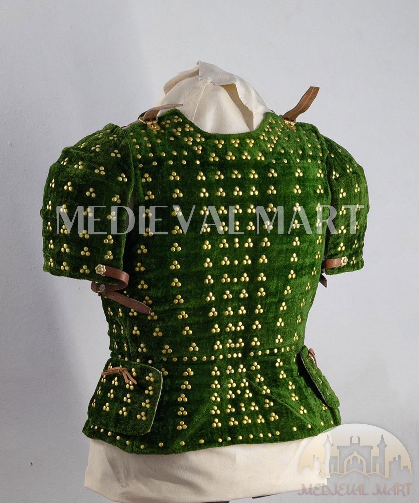 MEDIEVALMART Medieval Spanish Renaissance PREMIUM Green Brigandine Jacket Armor W/H Brigandine Spaulders Best for Unisex For Halloween Dad