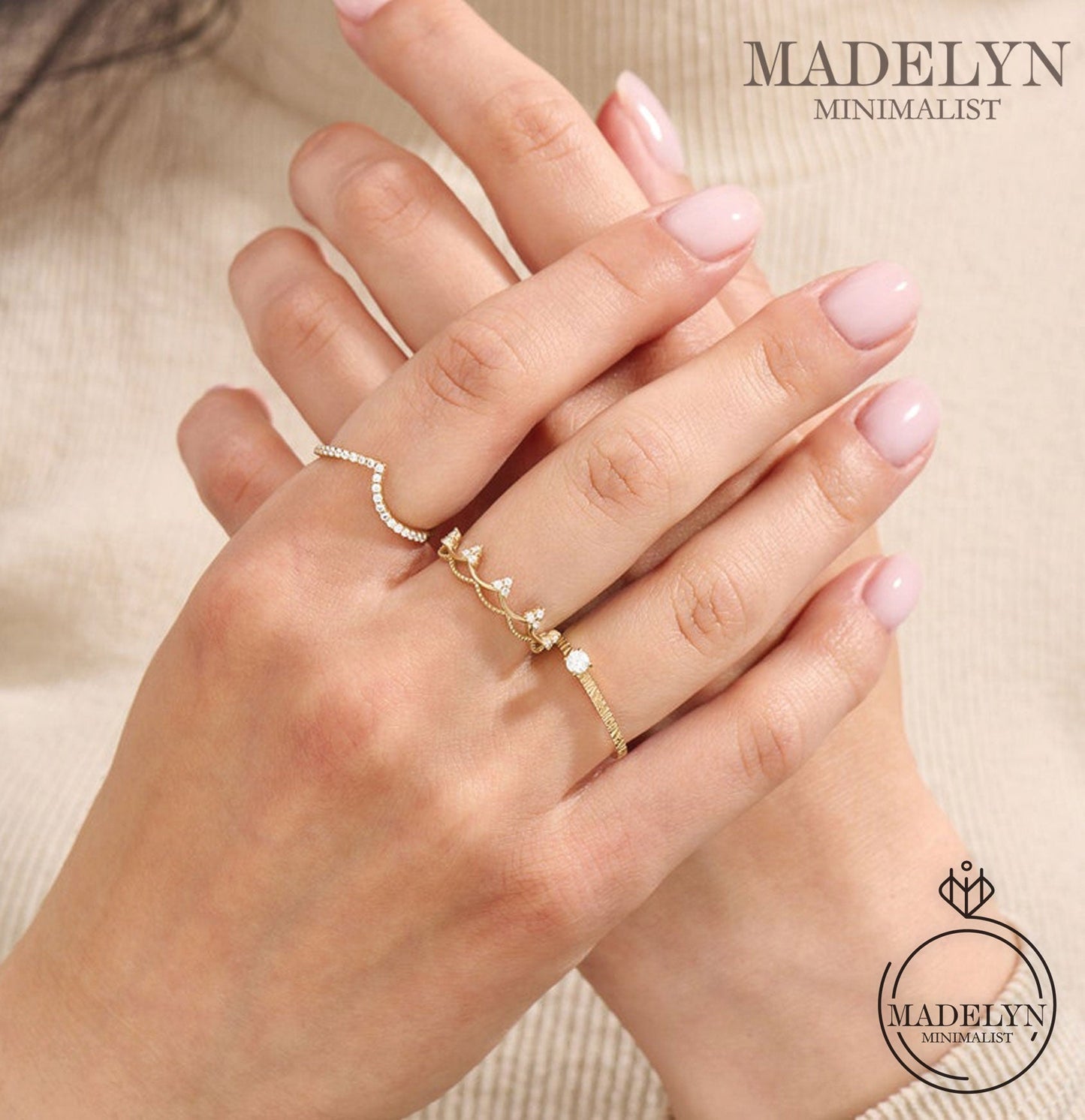 MADELYN MINIMALIST 14k Solid Gold Square Shape Diamond Modern Promise Ring for Girlfriend | Gift For Her