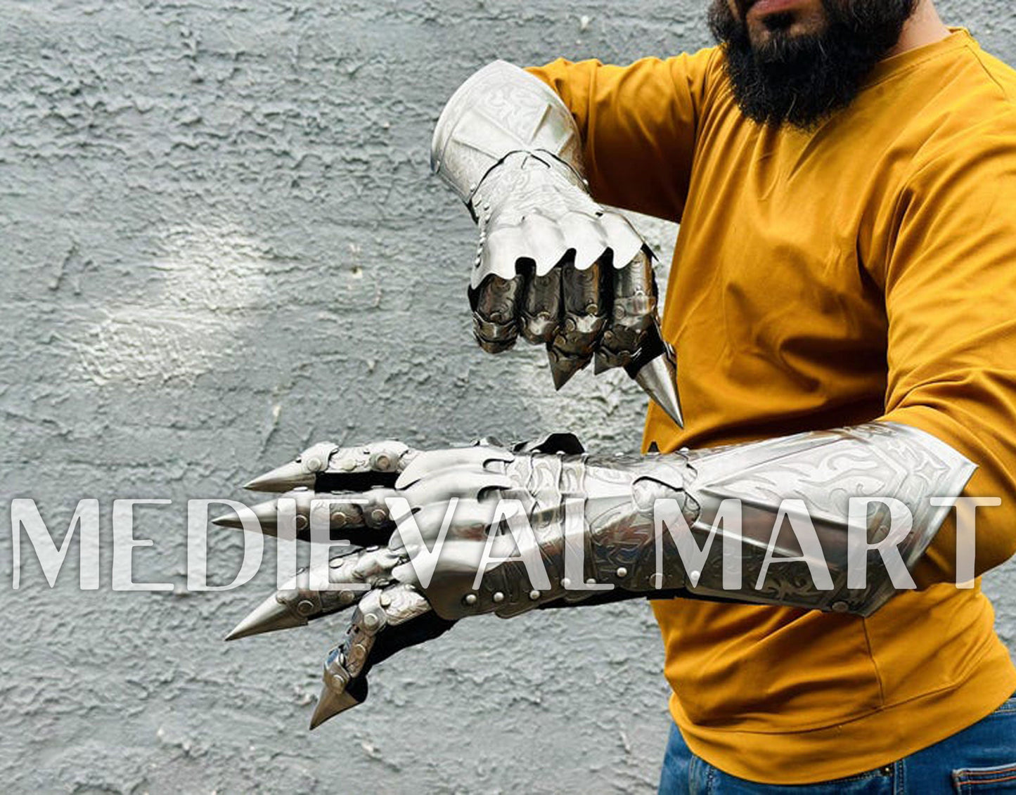 MEDIEVALMART LOTR Ringwraith Nazgûl-Inspired Silver Gauntlet Steel Medieval Armor Gloves