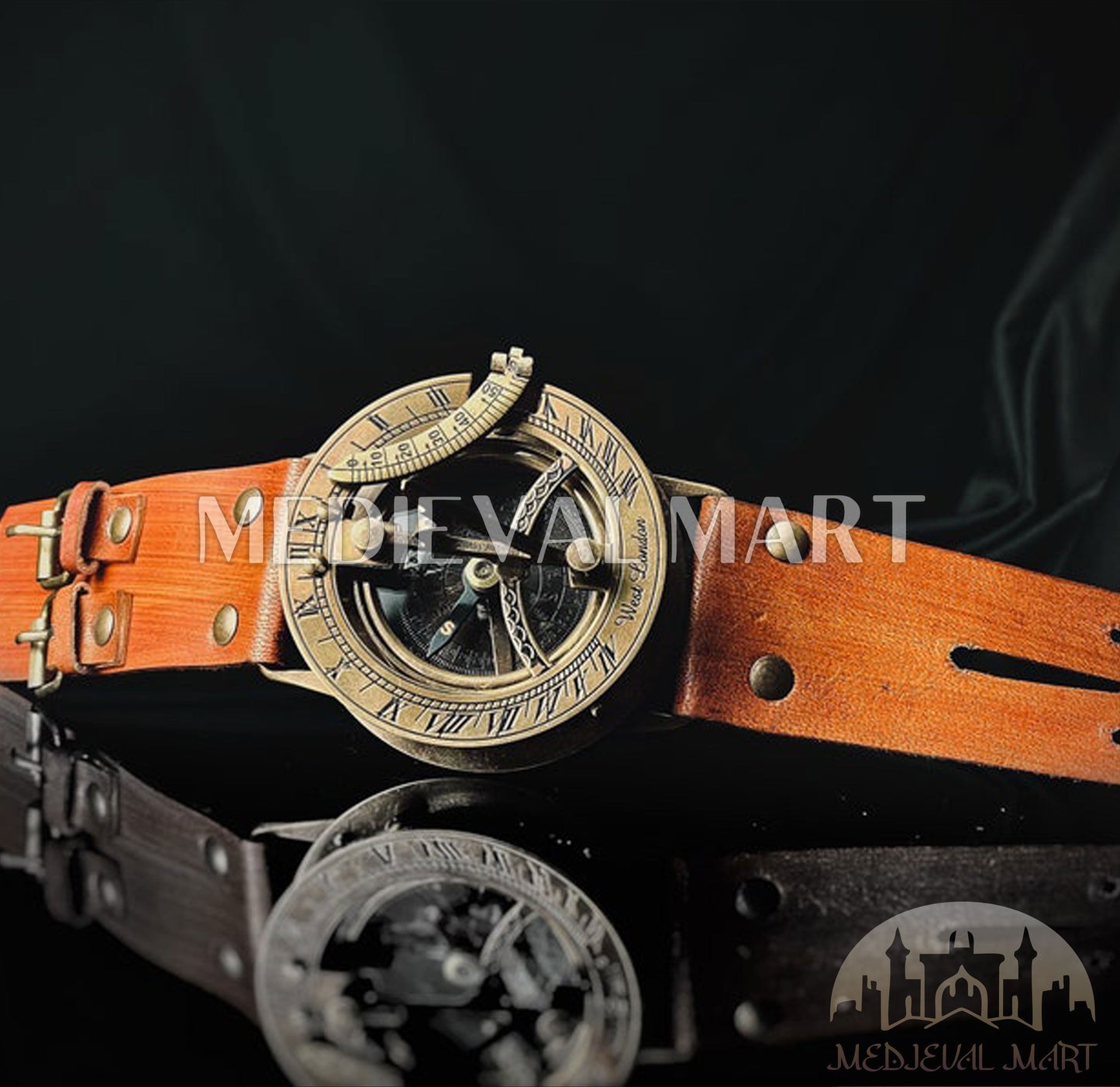 MEDIEVALMART Nautical Wrist Compass Sundial Watch Vintage Style Watch Antique Finish W/H Leather Strap | Gift For Husband