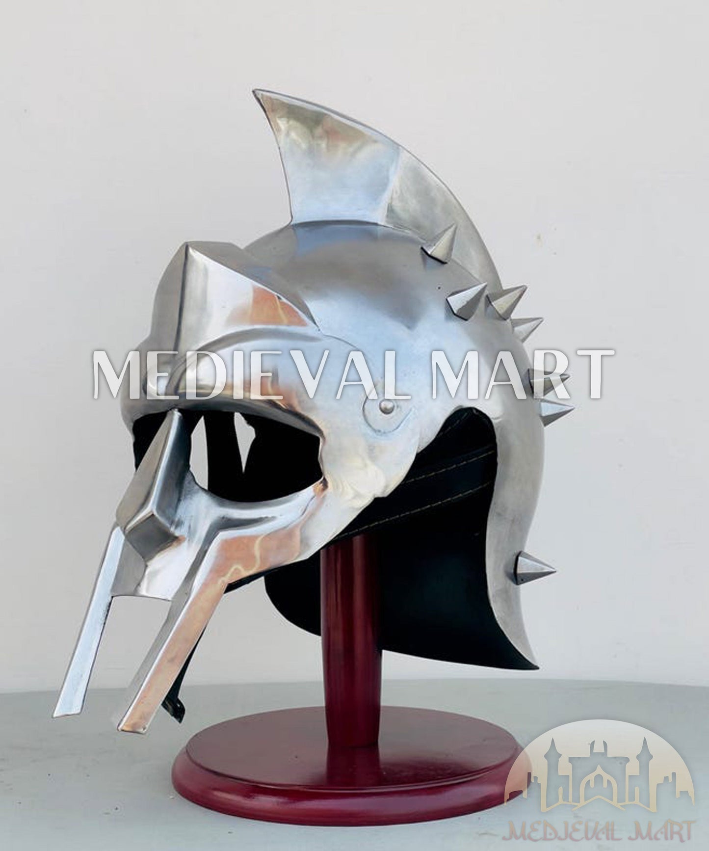 MEDIEVALMART "Gladiator" Silver Knight Roman Soldier Helmet W/H Free Stand | Gladiator Props