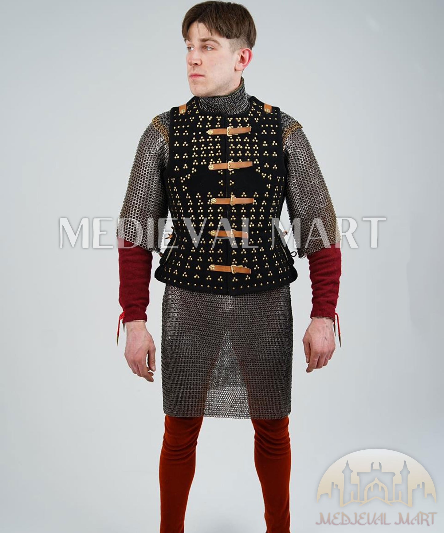 MEDIEVALMART Spanish Simplified Renaissance PREMIUM Black Brigandine Jacket Armor W/H Chainmail LAPR Armor Costume for Unisex or Cosplay