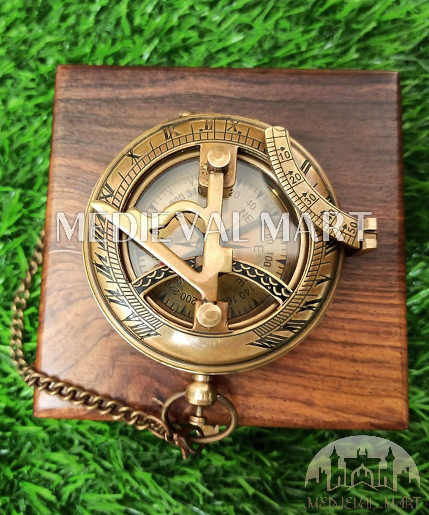 MEDIEVALMART Personal Engrave Sundial Clock Nautical Compass W/H Gen-1 Wooden Box | Gift For Her