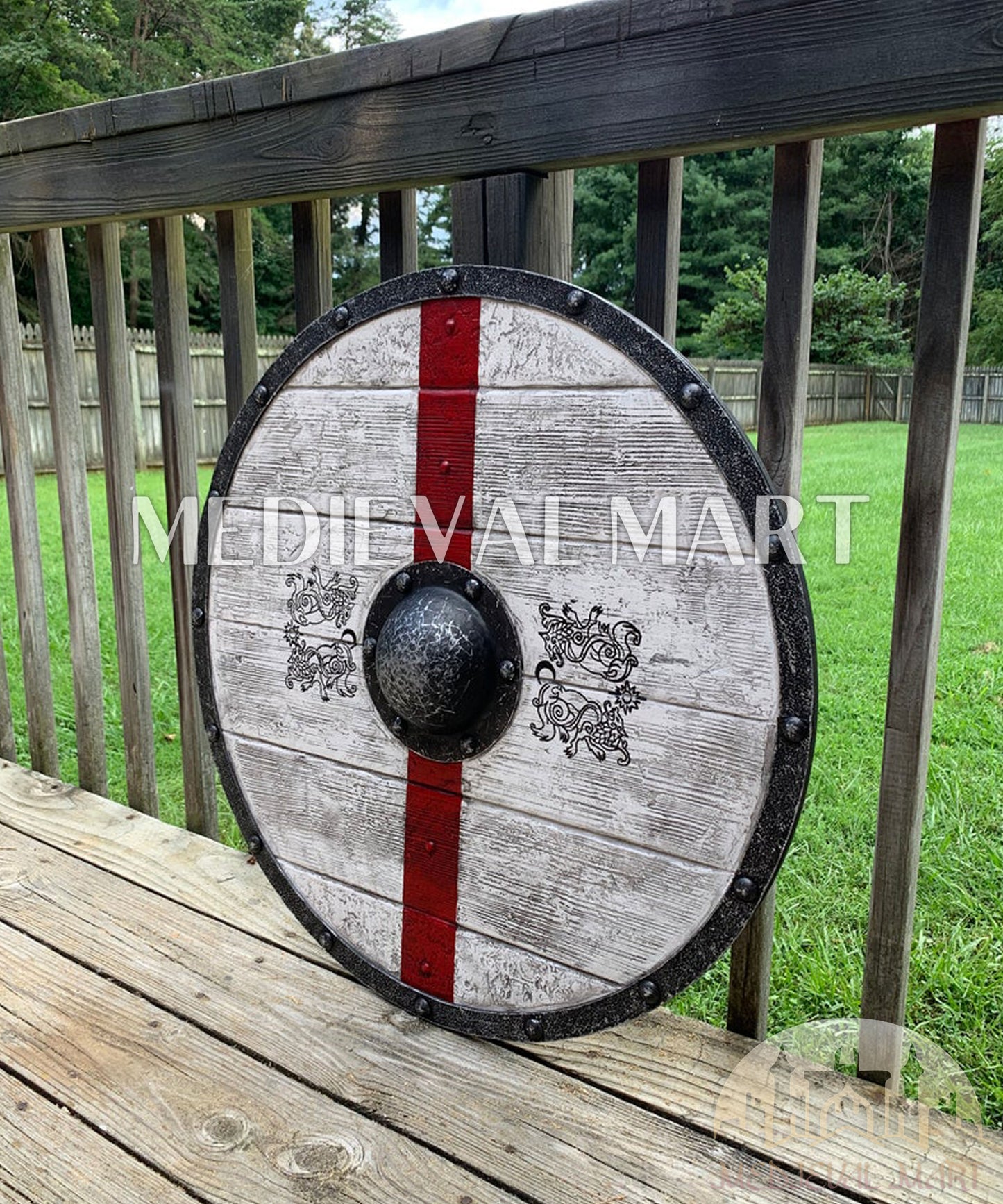 MEDIEVALMART Iconic Viking's Tostig’s Warrior’s Battleworn Viking Wooden Shield | Gifts For Dad