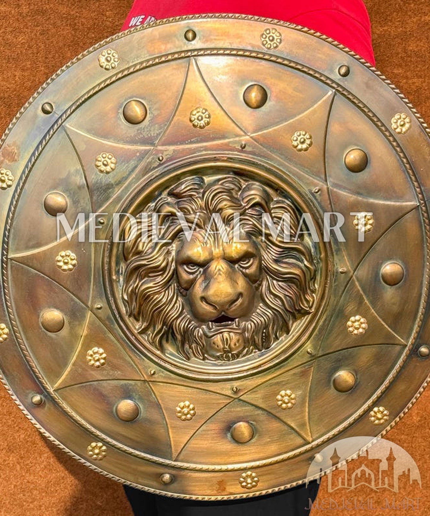 MEDIEVALMART Medieval Lion Face Spartans Shield Two Finish Brown or Silver | Gift for Dad