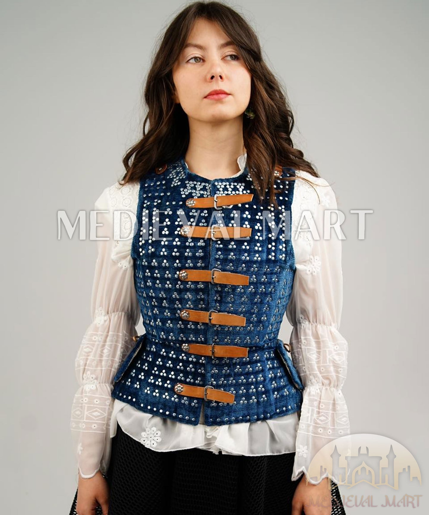 MEDIEVALMART Special Female Spanish Renaissance PREMIUM Blue Brigandine Jacket Armor Best for Teen or Adults Female For Halloween or Cosplay