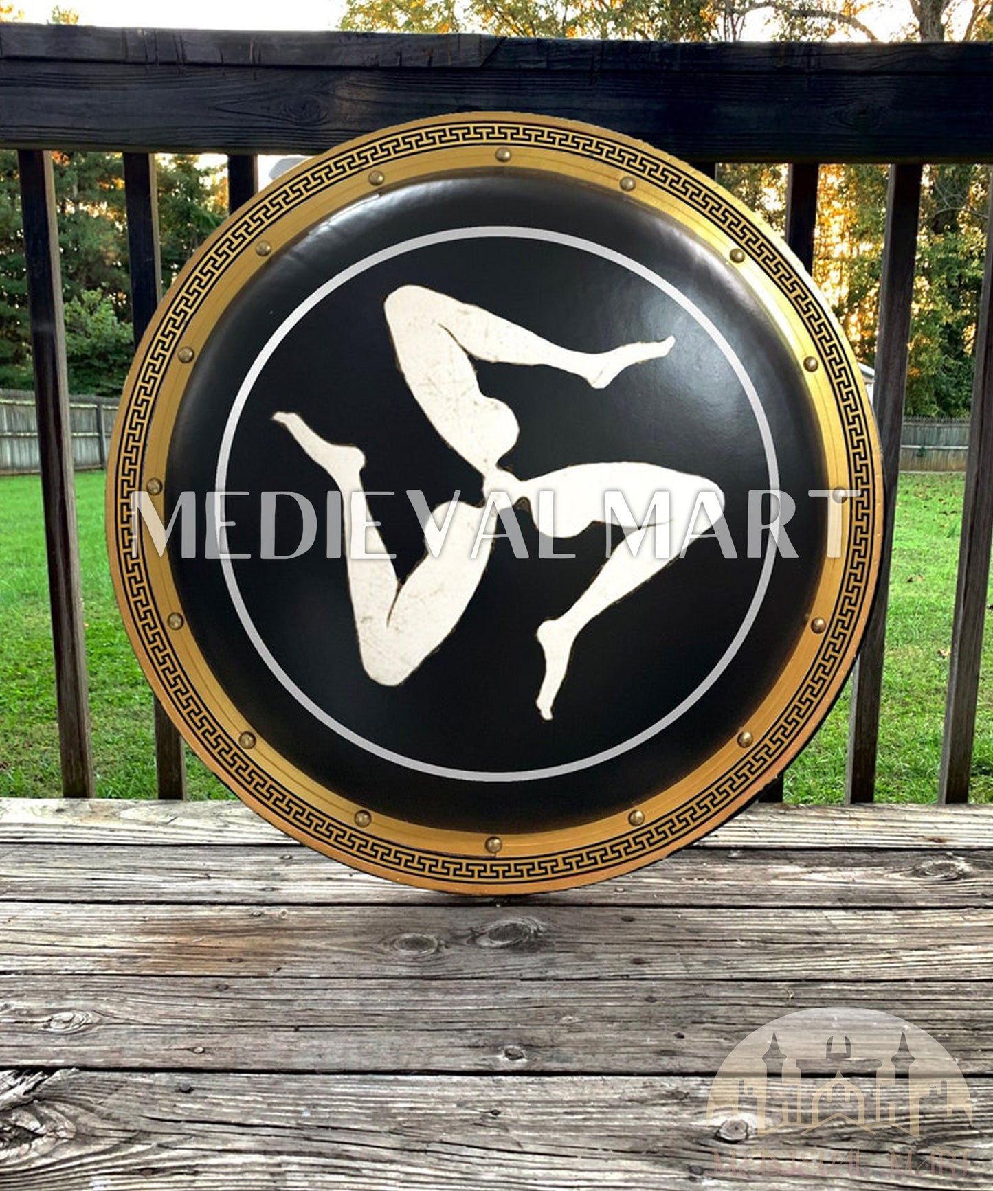 MEDIEVALMART Iconic Syracuse Ancient Greek Hoplite Battleworn Metal/Brass Shield | Gifts For Dad