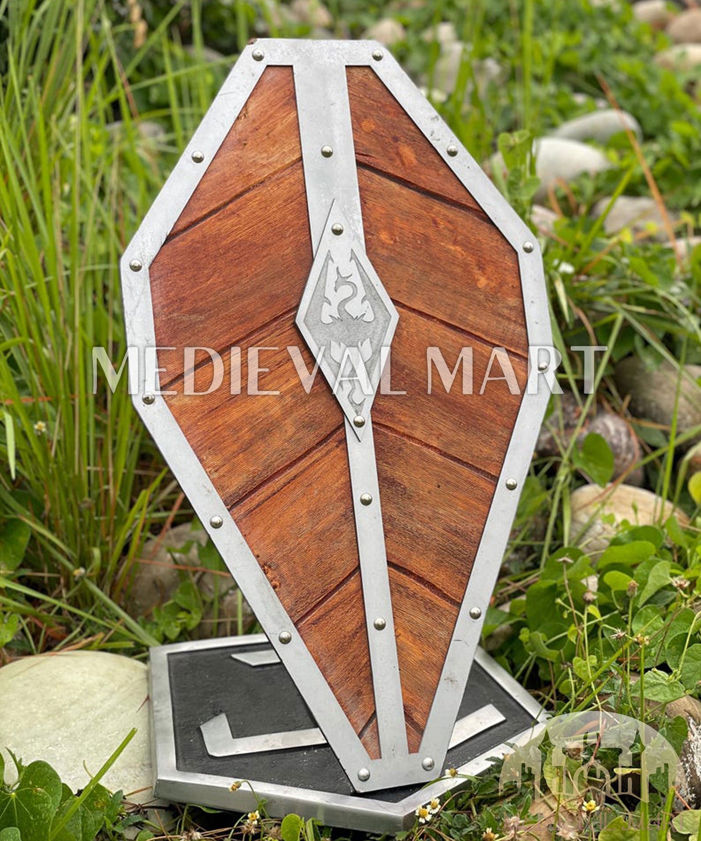 MEDIEVALMART Center Dragon Emblem Fireborn Viking Wooden Shield | Gift for Dad