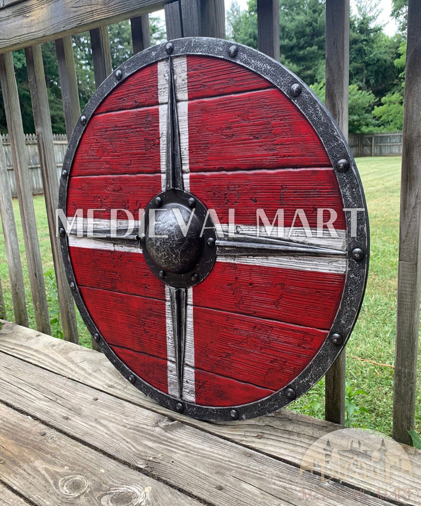 MEDIEVALMART Iconic Viking's Valhalla Dane’s Warrior Battleworn Viking Wooden Shield | Gifts For Dad