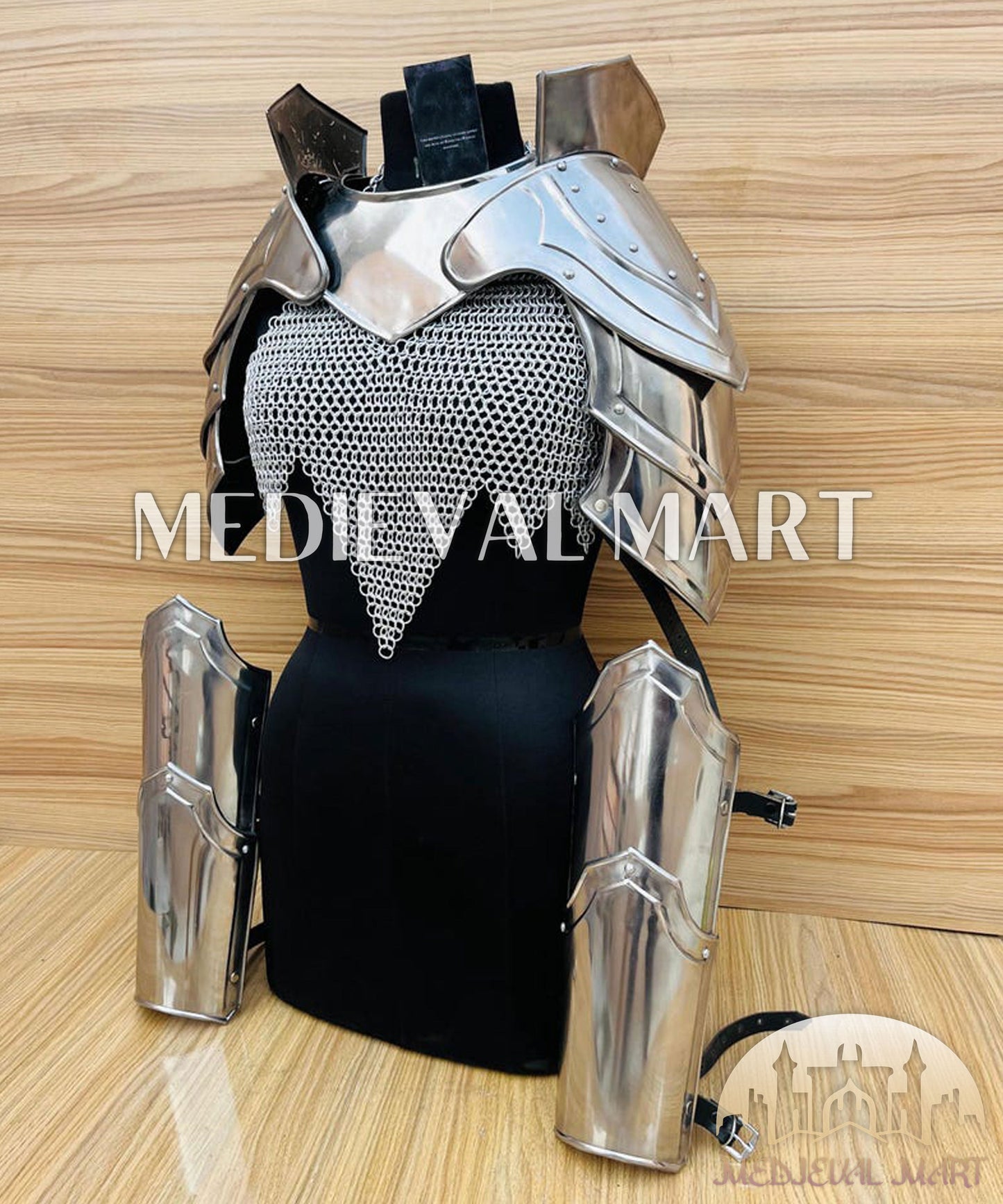 MEDIEVALMART (Isolara Dragonplate) Women’s Armor W/H (BloodMoon) Chainmail + Arms Armor