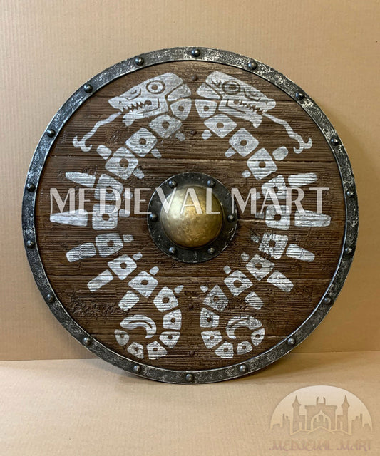 MEDIEVALMART Viking's Valhalla Zelda Demon’s Traveler's Battleworn Viking Wooden Shield | Gifts For Dad