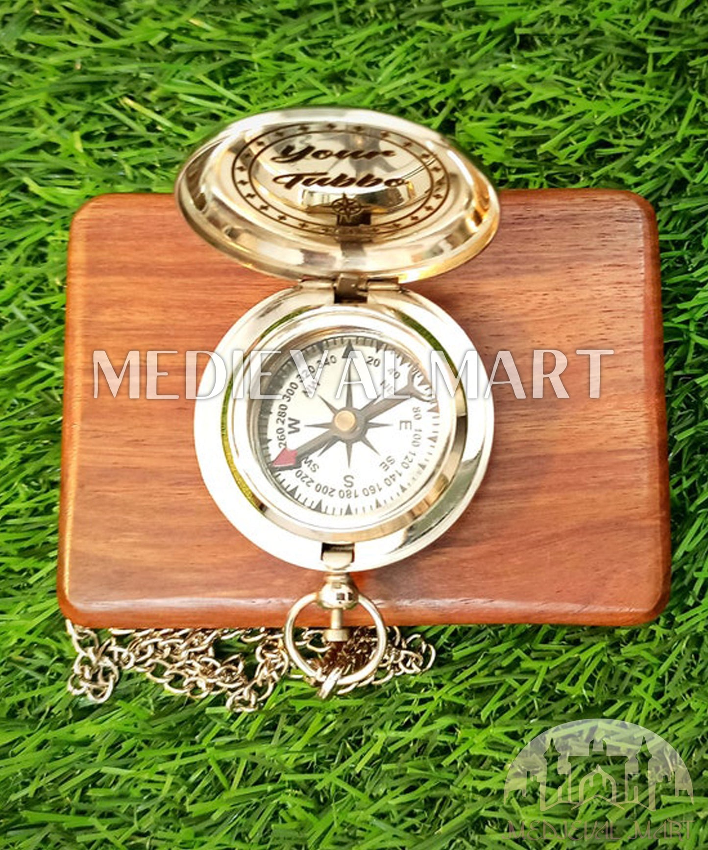 MEDIEVALMART Personalized Cute Pocket Compass Chrome Finish W/H GEN-2 Wooden Box | Gift For Her