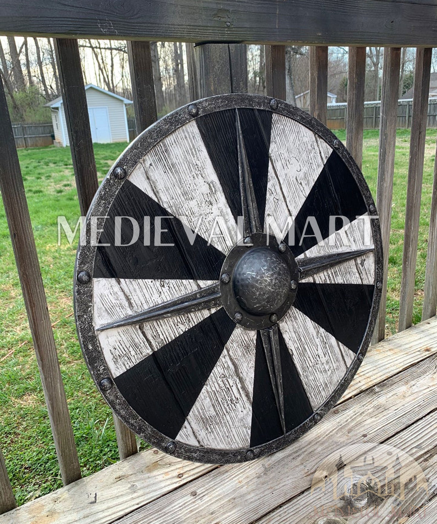 MEDIEVALMART Iconic Viking's Valhalla Black/gray Ivar the Boneless Iron Spikes Battle’s Viking Wooden Shield | Gifts For Dad