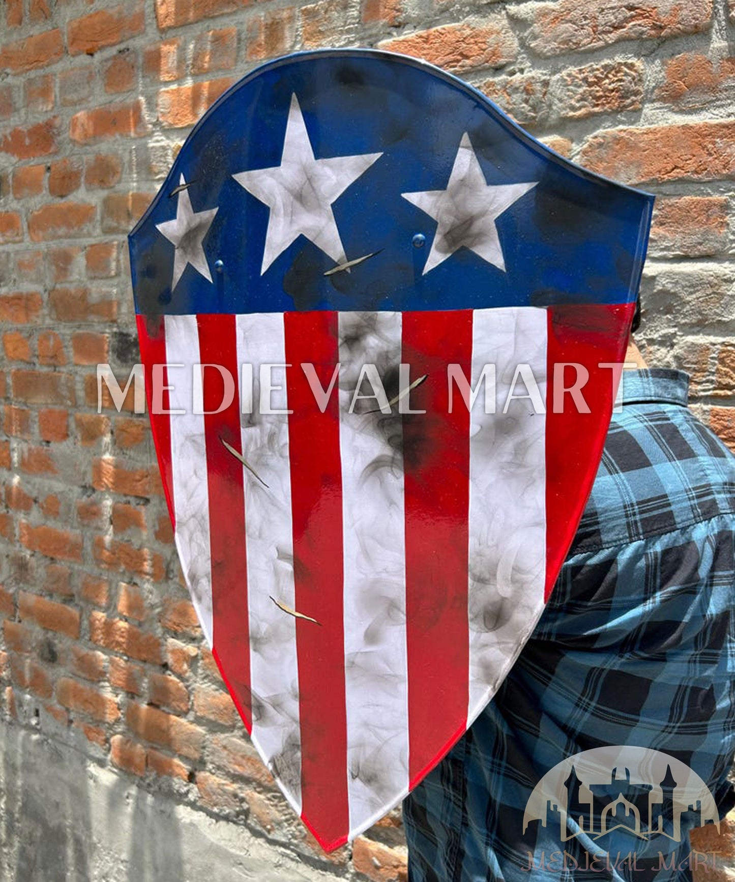 MEDIEVALMART First Avengers Steve Rogers Damaged Shield | Gift for Cosplayer