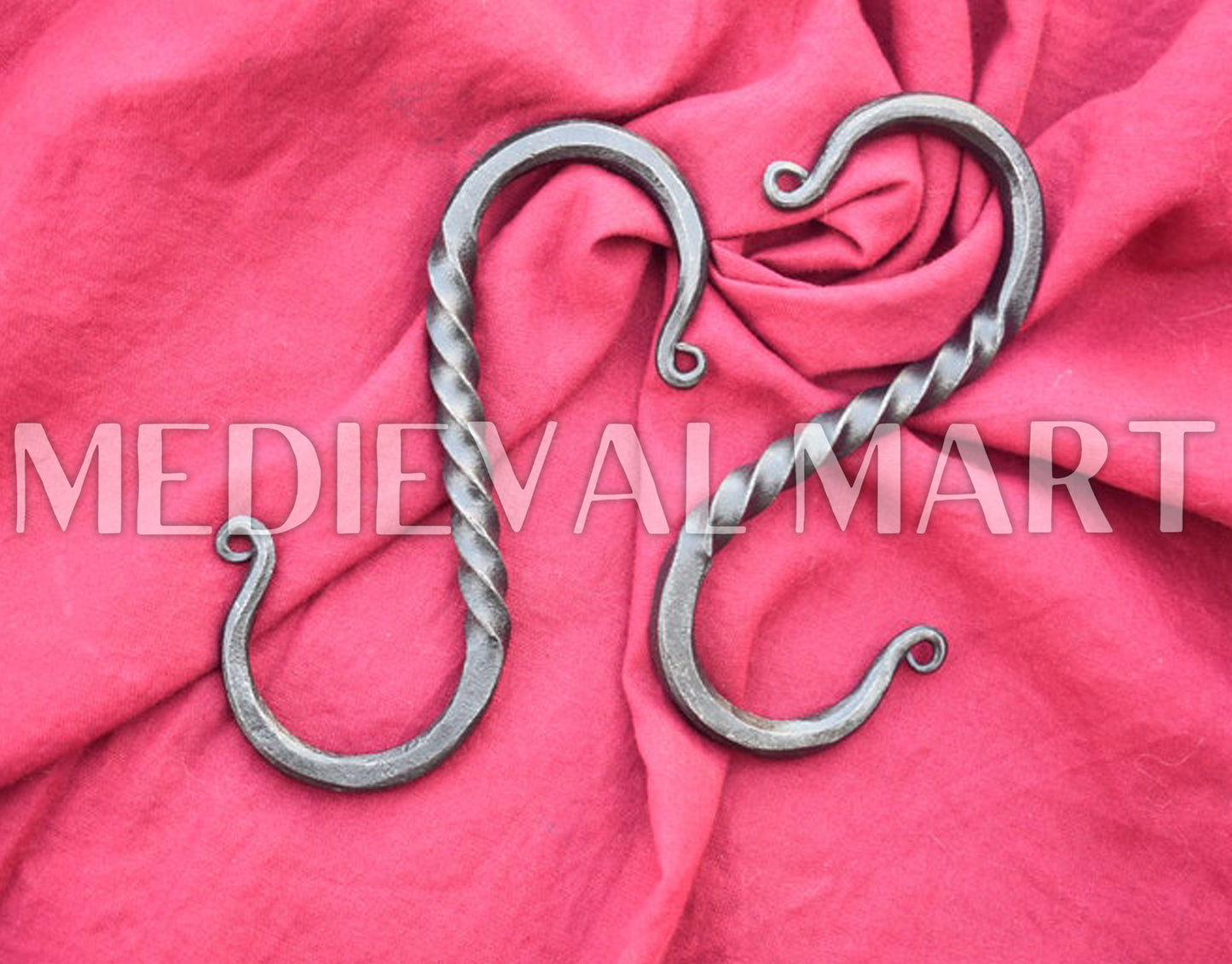 MEDIEVALMART Hand forged Twisted Heavy-Duty S Hook Set Of 2 Rustic Design