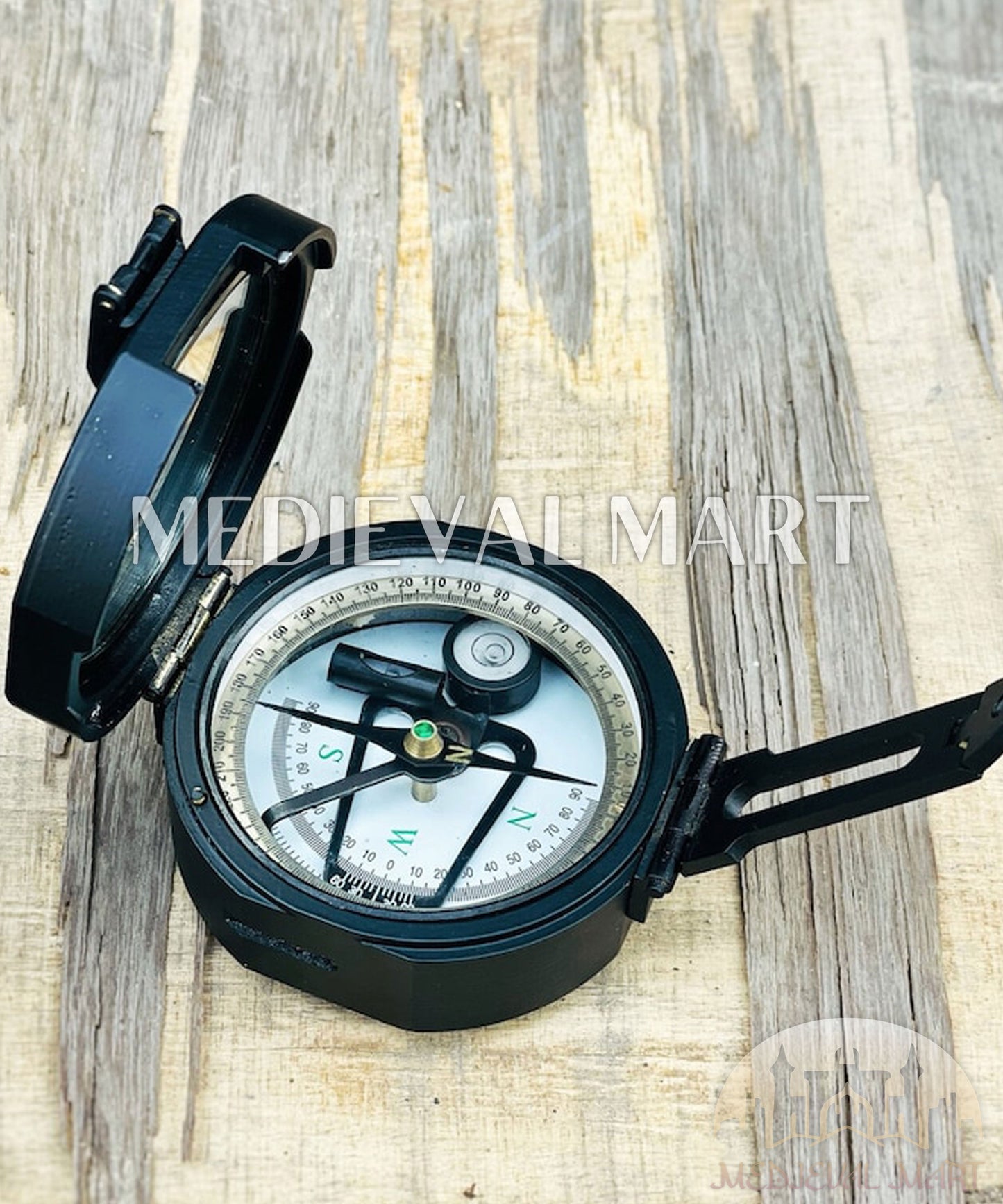 MEDIEVALMART Nautical Brass Brunton Working Compass Black Finish W/H Leather Case | Gift For Him