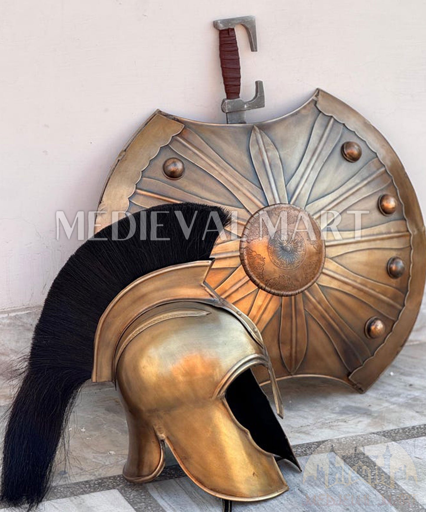 MEDIEVALMART "Achilies" Trojan Warrior Sword, Shield, Helmet Costume for Halloween | Troy Props